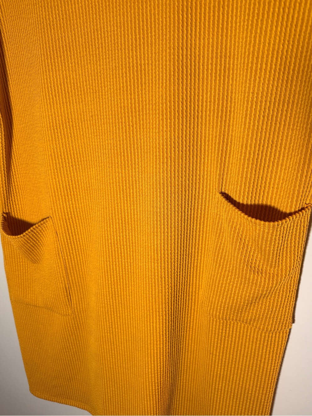 Scoop Neck Mustard Ribbed Midi Dress with Pockets - Picture 2 of 5